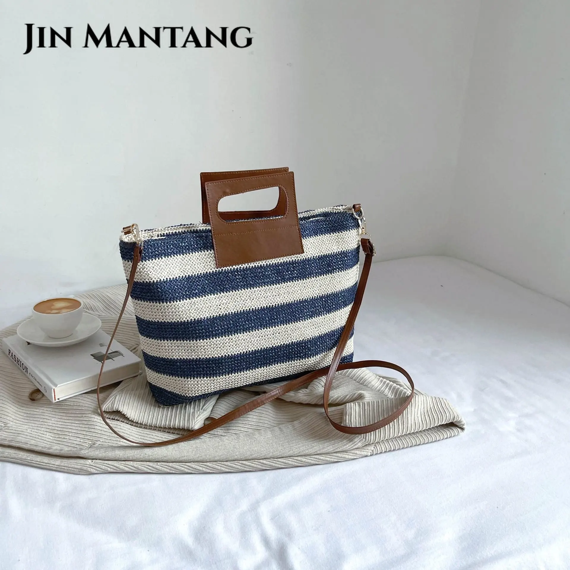 

Casual Striped Women Handbags Panelled Straw Shoulder Bags Large Capacity Tote Bag Summer Beach Crossbody Bag Big Bali Purses