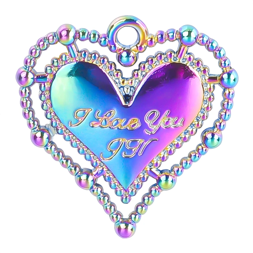 

10pcs Rainbow Hearts Charm Love Heart Pendants For Jewelry Making Supplies DIY Women Men Accessories Handmade Necklace Materials