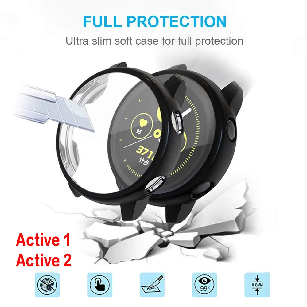Чехол для Samsung watch active 2 44 мм 40 мм active 1, мягкий всесторонний бампер из ТПУ и защитная пленка для экрана Galaxy watch active 2, чехол
