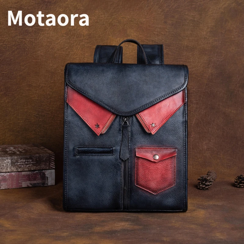 MOTAORA Genuine Leather Women Backpack Vintage Handmade Cowhide Ladies Travel Bag Creative Backpacks For School Teenagers Girls |