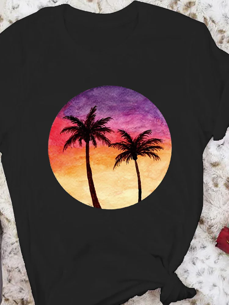 

T Shirt Women Cartoon coconut tree Graphic Fashion Streetware Unisex Clothes 2022 Summer Short sleeve Kawaii Female Tee shirts