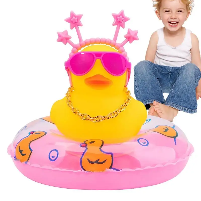 

Dashboard Duck Rubber Car Duck Decoration With Squeak Cute Car Dashboard Decor With Swim Ring Necklace Sunglasses Headband Car