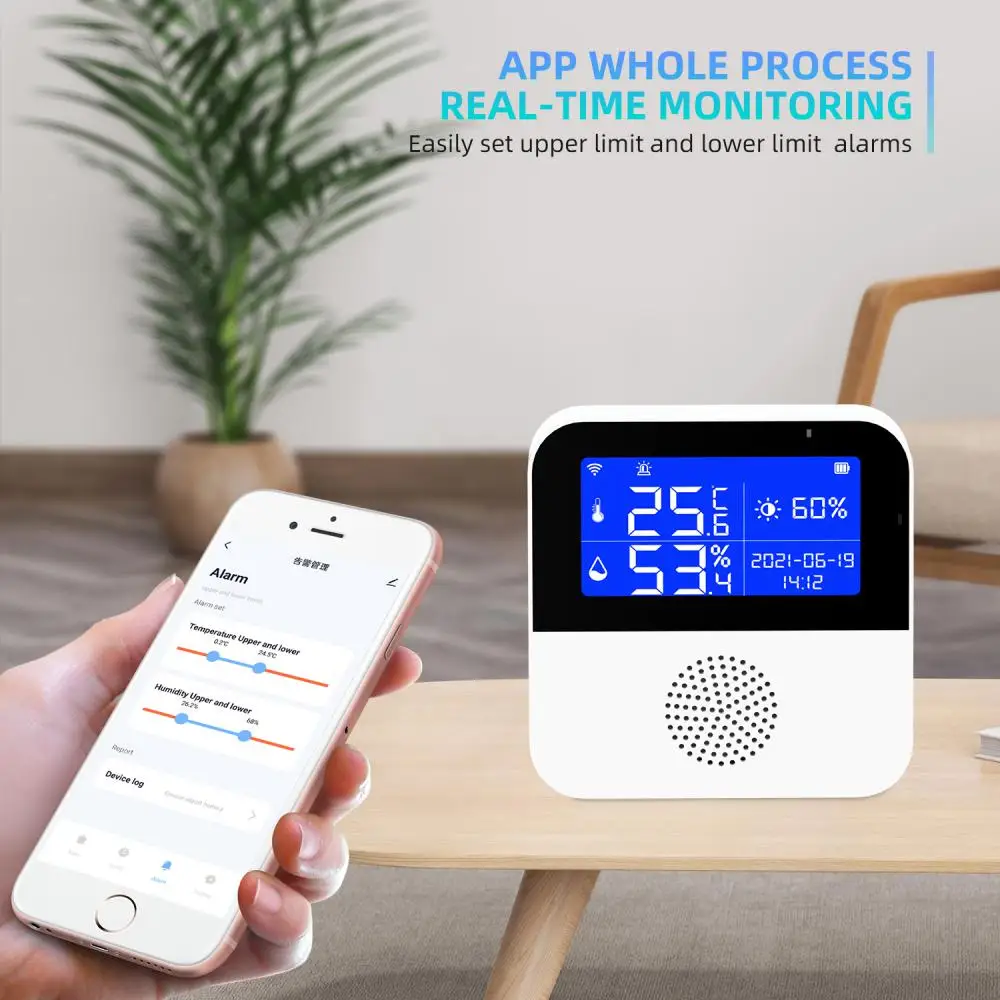 

2023 Smart Home WIFI Temperature Humidity Sensor Alarm Indoor Outdoor Hygrometer Thermometer Detector Support Alexa Google Home