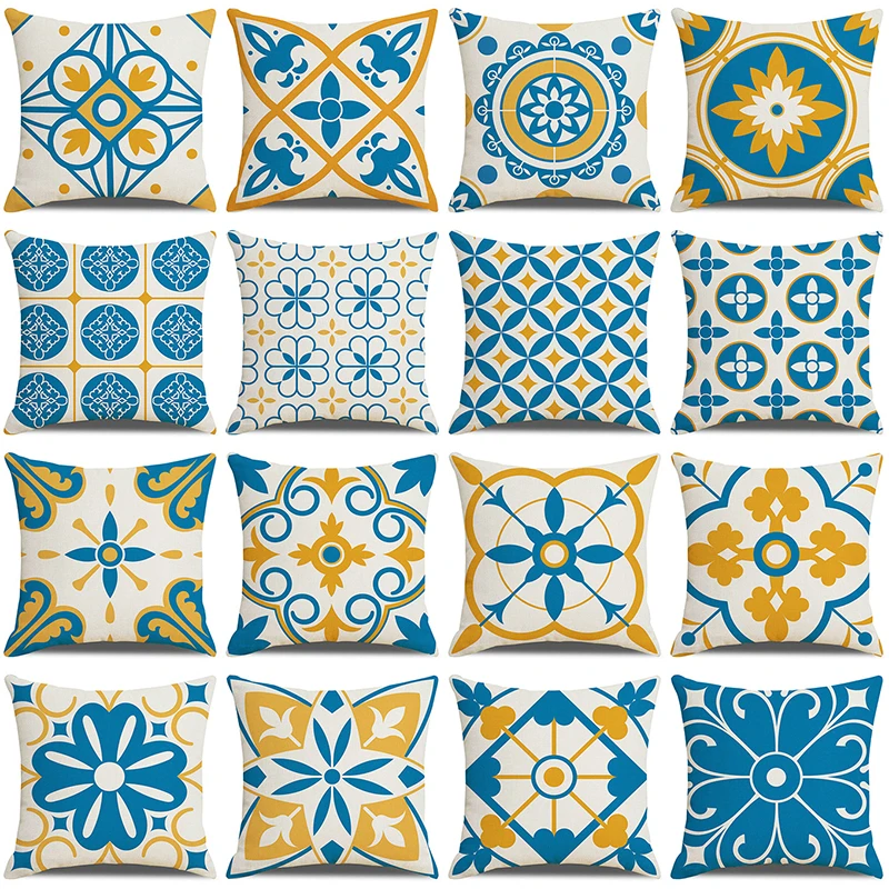 

Nordic Style Cushion Cover Yellow Blue Geometric Pillow Case Office Sofa Home Decor Throw Pillow Cover Outdoor Car Pillowcase