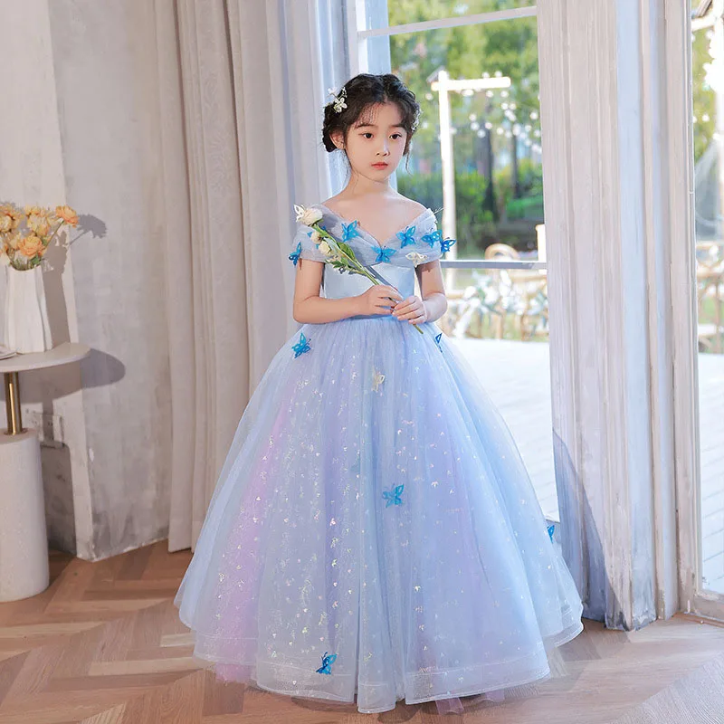 Cinderella Elegant Princess Style Child Presenter Dress Violin Piano Performance Girls Birthday Party New Summer Style