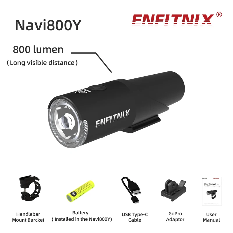 Enfitnix Navi800Y Велосипедный передний фонарь USB LED Перезаряжаемый комплект Передний