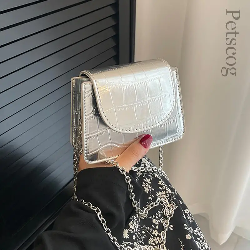 

Silver Y2K Mini Stone Pattern Leather Metal Style Shoulder Crossbody Bags 2023 New Fashion Trendy Designer Handbags And Purses