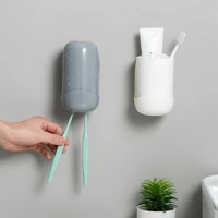 punch free toothbrush rack with cups wall mounted mouthwash cup toothpaste storage rack dustproof drain bathroom accessories