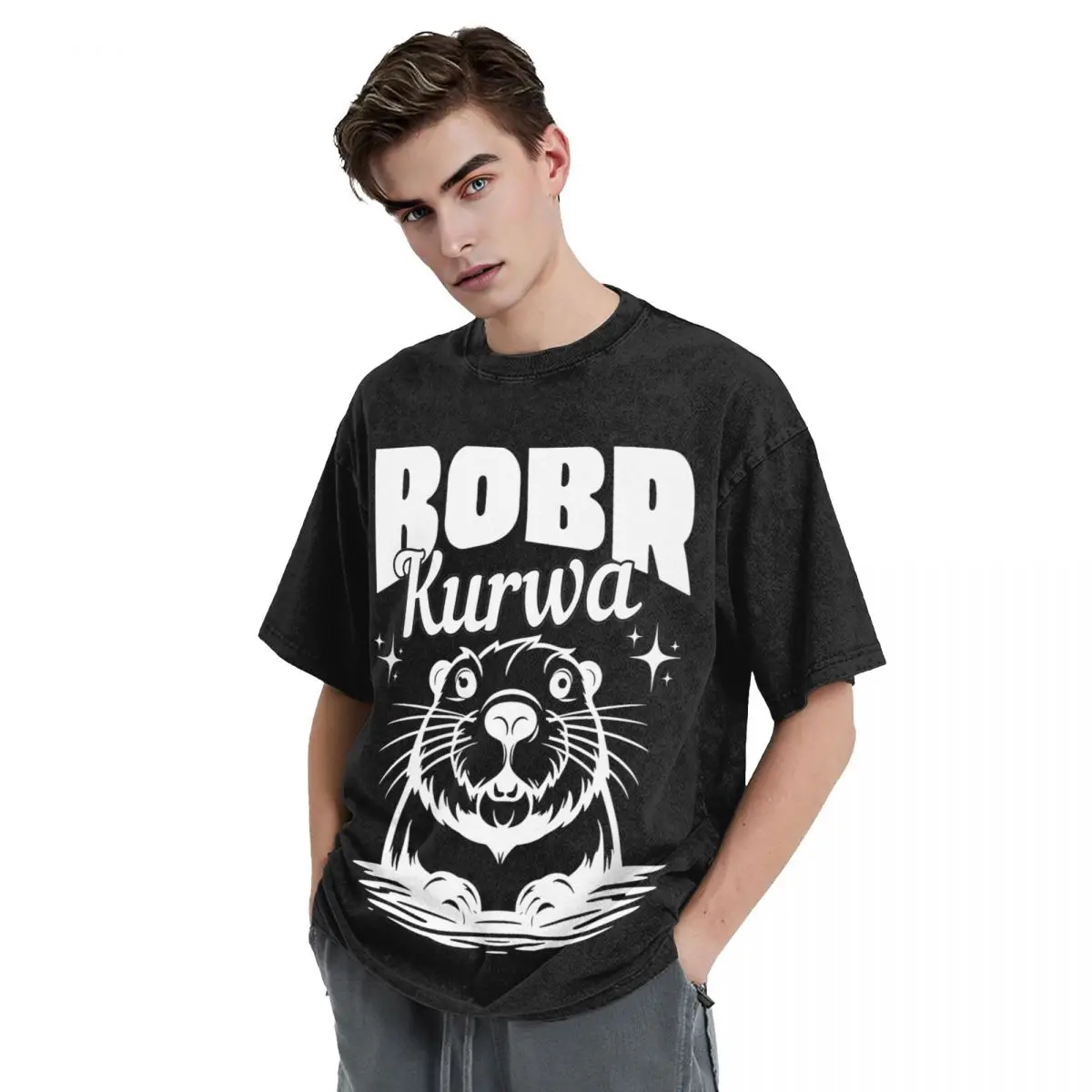 Футболки Bober Bobr Kurwa в стиле хип-хоп стираная футболка Харадзюку с короткими
