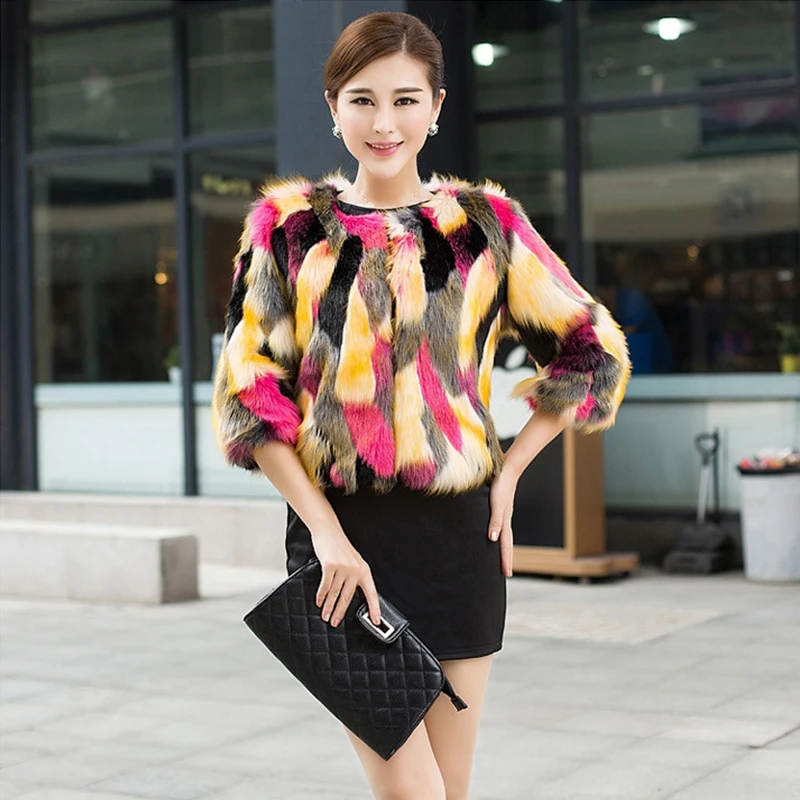 Красочное теплое женское пальто из искусственного меха свободное плюшевое