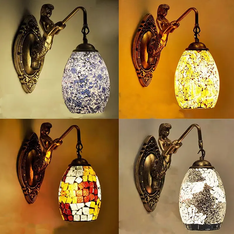 

Tiffany Wall Lights Mediterranean Handmade Glass Art Lamp Sconces Home Decoration for Living Room Bedside LED Lighting Fixtures