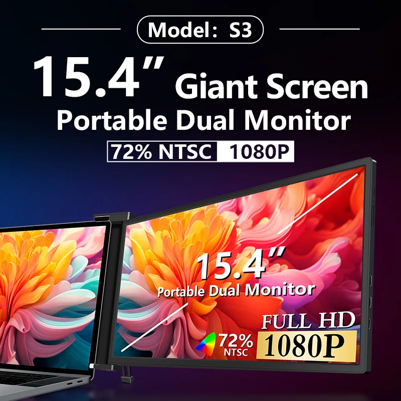 Фото Тройной монитор для ноутбука 15,6, правый экран 180 °   Поворот, Plug and Play для Windows/Mac (M1/M2/M3) Pro/Max с диагональю 15,6–17,3 дюйма — S3 №3