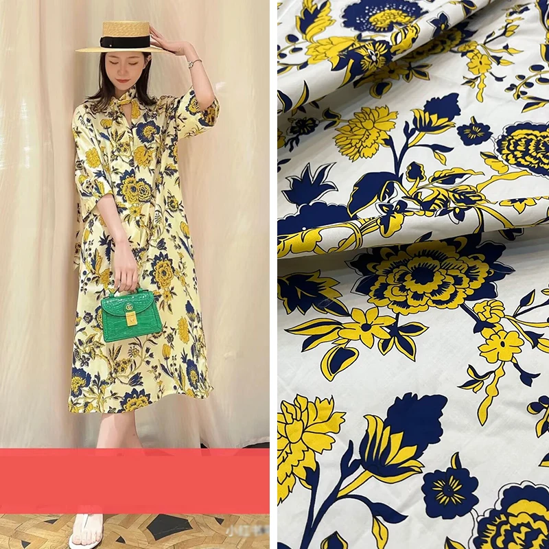 

Женское платье с принтом хризантемы, модельное платье из чистого хлопка, одежда для весны и лета