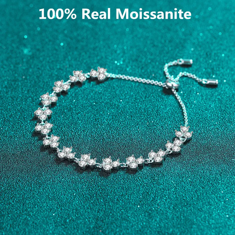 

4.2CT Moissanite Bracelets for Women 100% 925 Sterling Silver D Color Gemstone Bangle Wedding Sparkles Lab Diamond Bracelet GRA