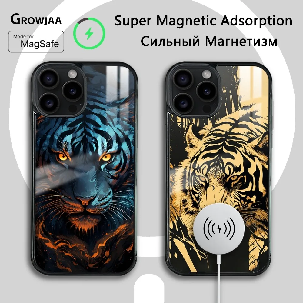 Модный чехол для телефона с черным тигром iPhone 16 15 14 13 12 11 Pro Max Plus Mini Magsafe Mirror