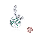 Шармы-подвески в виде семейного дерева серебристого цвета с зеленым фианитом, шармы-бусины в виде семейного дерева, подходят для оригинального брендового браслета, ожерелья, ювелирные изделия