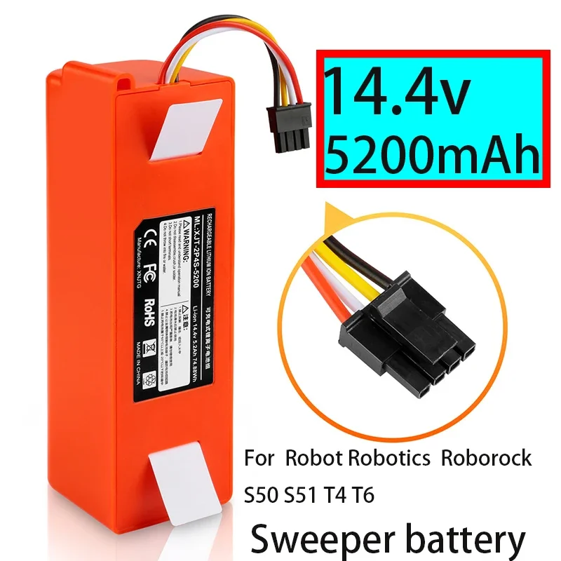 

New 5200mAh 14.4V 5.2Ah Li-ion Battery Vacuum Cleaner Accessories For Mi Robot Robotics Roborock S50 S51 T4 T6
