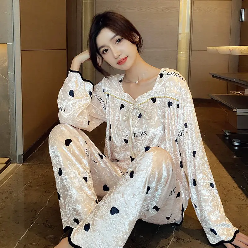 2022 Spring New Fashion Comfortable Casual Pajamas Women Suits Long-sleeved Thin Sexy Light Luxury Suits Fashion ClothesBoutique