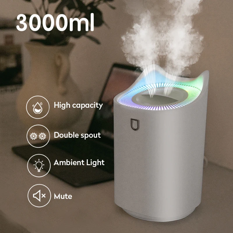 

3L Air Humidifier Essential Oil Aroma Diffuser Double Nozzle Nebulizer Purifier with Coloful LED Light Ultrasonic Humidifiers