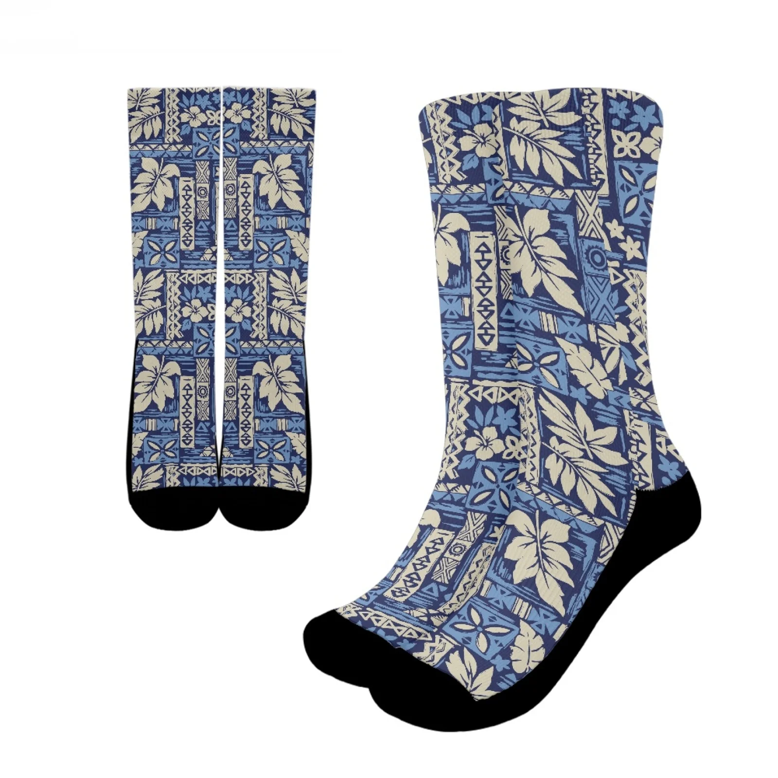

Polynesian Tribal Hawaiian Totem Tattoo Hawaii Prints Comfortable Casual Blue Crew Socks Wicking Sweat Breathable Running Socks