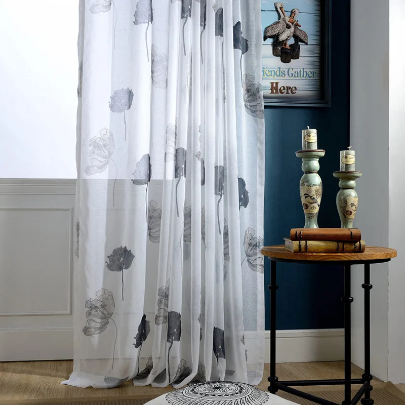

Modern and Simple Pure Color Lotus Leaf All-match Printing Polyester Curtain Light Luxury Curtain for Living Dining Room Bedroom