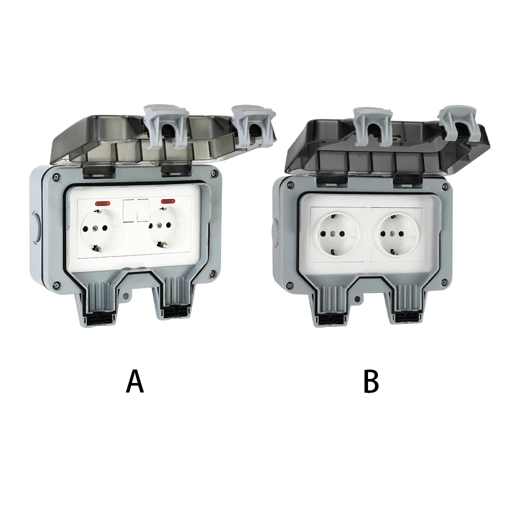 

Socket Waterproof Outdoor Power Outlet with Lid 16A Double Port DE Plug