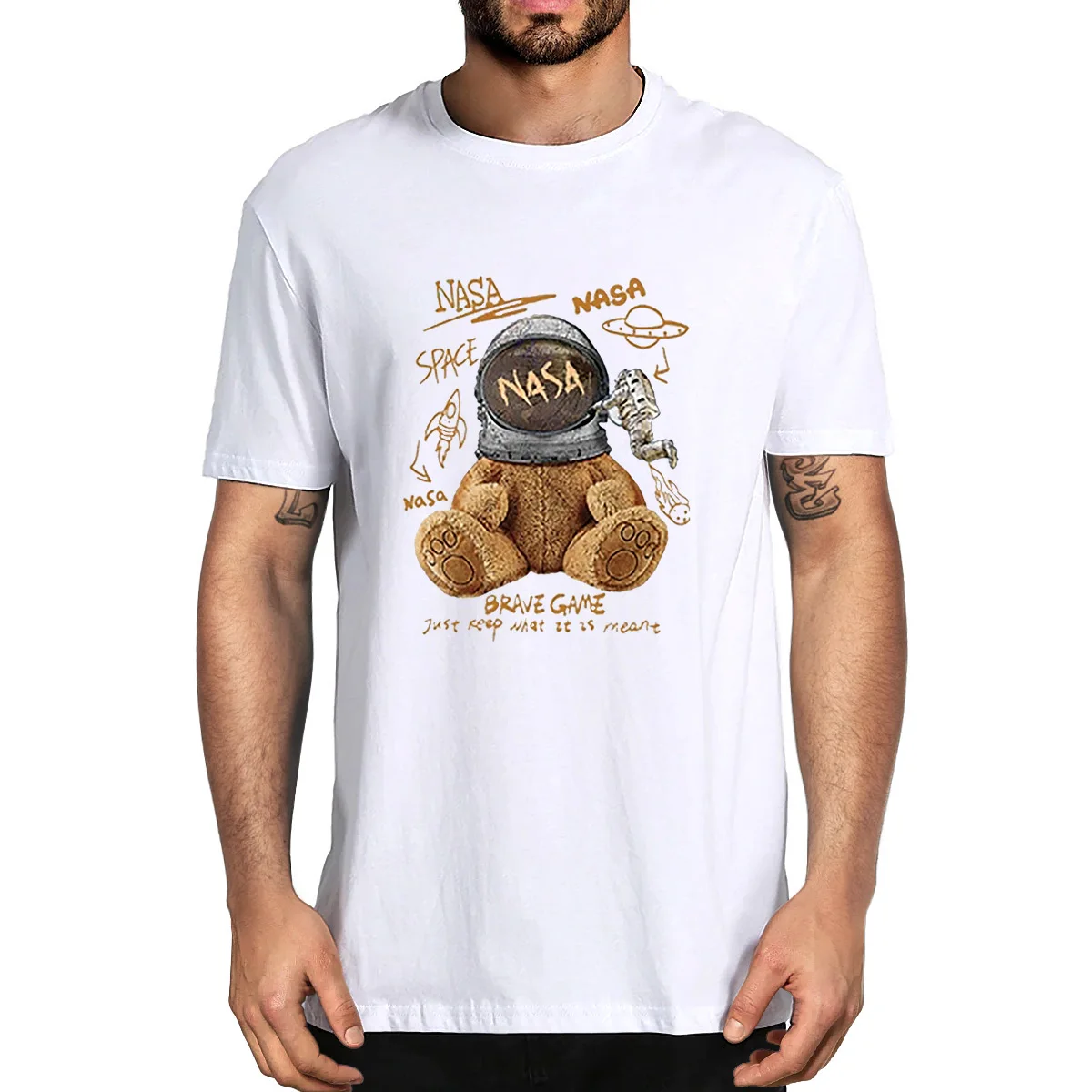 

Unisex 100% Cotton Toy Bear Shopping Cart Casual Hip Hop Loose Men's Novelty T-Shirt Women Casual Streetwear EU Size Soft Tee