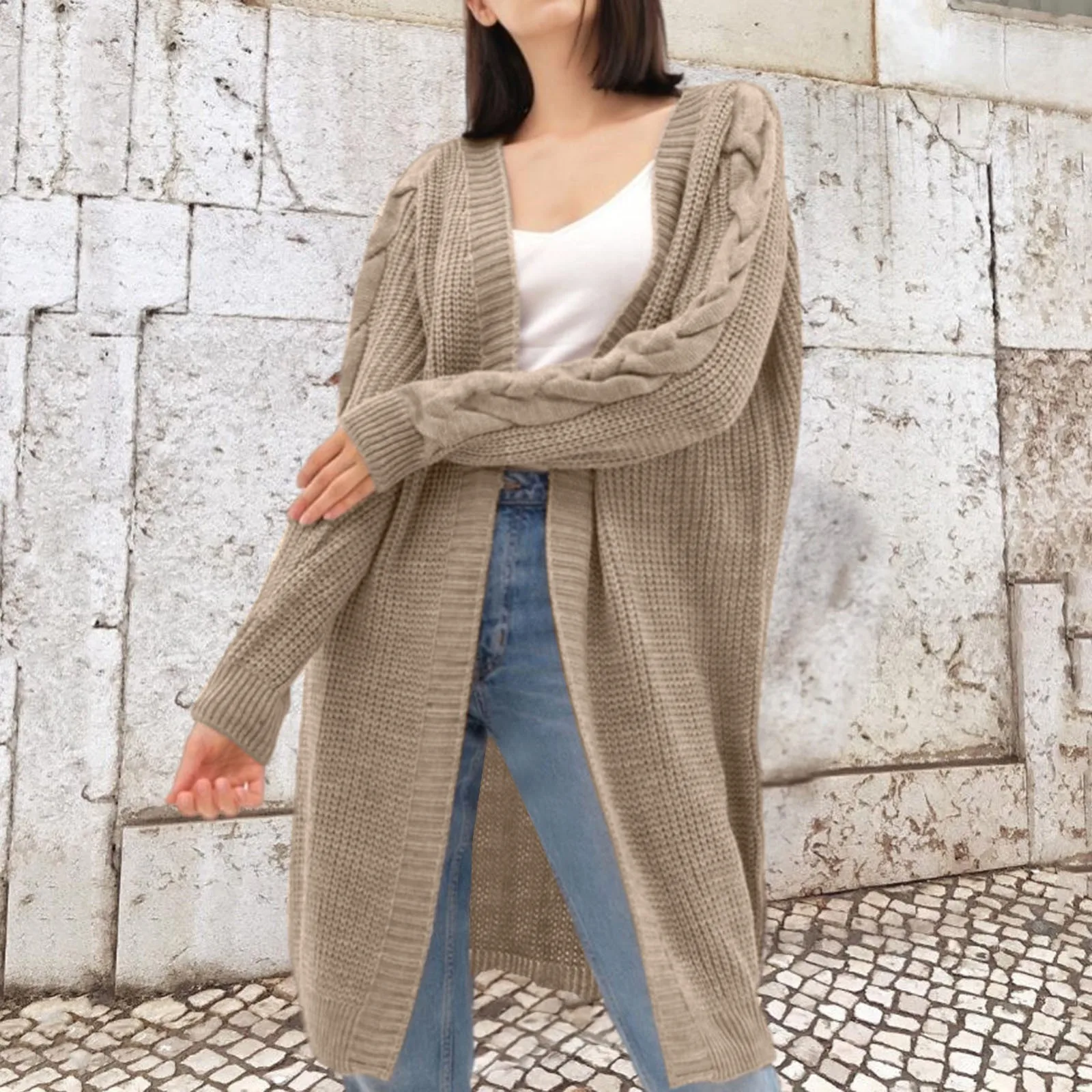 

Women Fahion Winter Color Matching Knitting Cardigan Sweater Colorblock Sleeve Better Sweater Fleece Coat Tan Sweater Coat