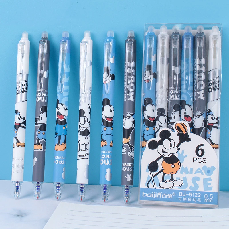 6 шт. стираемая гелевая ручка с Микки Диснеем аниме 0 5 мм шариковая черными