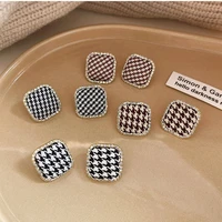 black white houndstooth geometric square stud earrings 2022 new trend french classic retro elegant autumn winter jewelry gift