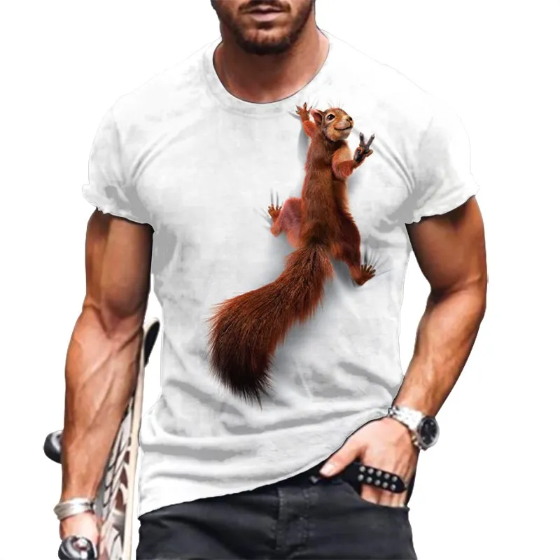 

Squirrel 3D Digital Printed Men's T-shirts Summer Animal Pattern Casual Crew Neck Short Sleeve Tops Oversized Men Clothing 6XL