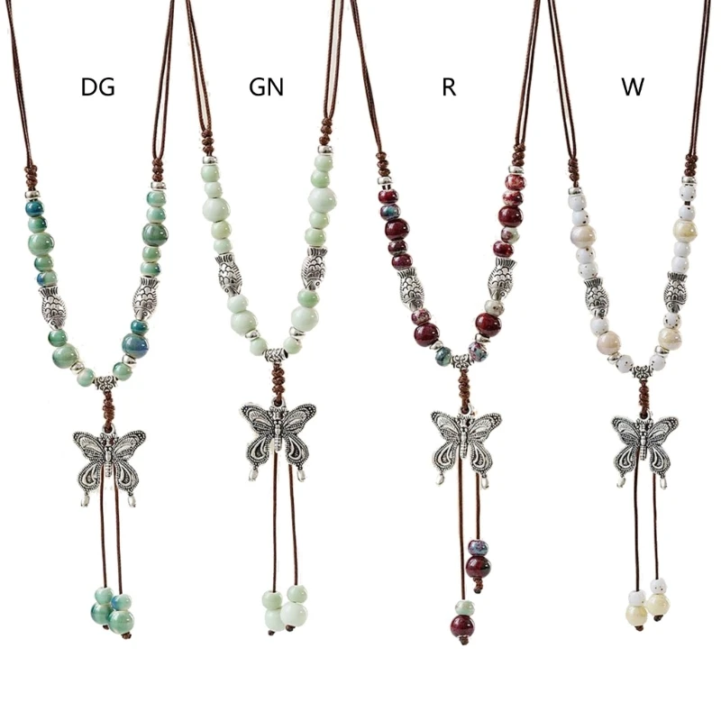 

Fashion Crystal Bead Butterfly Necklace Dainty Bead Tassel Sweater Chain DropShip