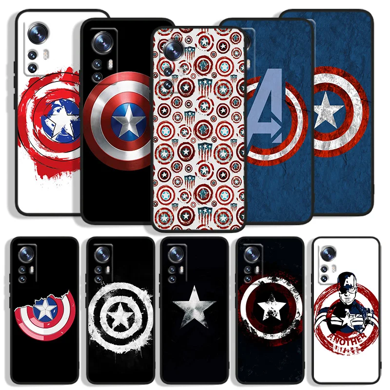 

Marvel Captain America Shield Phone Case For Xiao Mi 12X 12 11T 11i 11 10T 10S 10 9T 9 SE Lite Pro Ultra Note 10 Black Cover