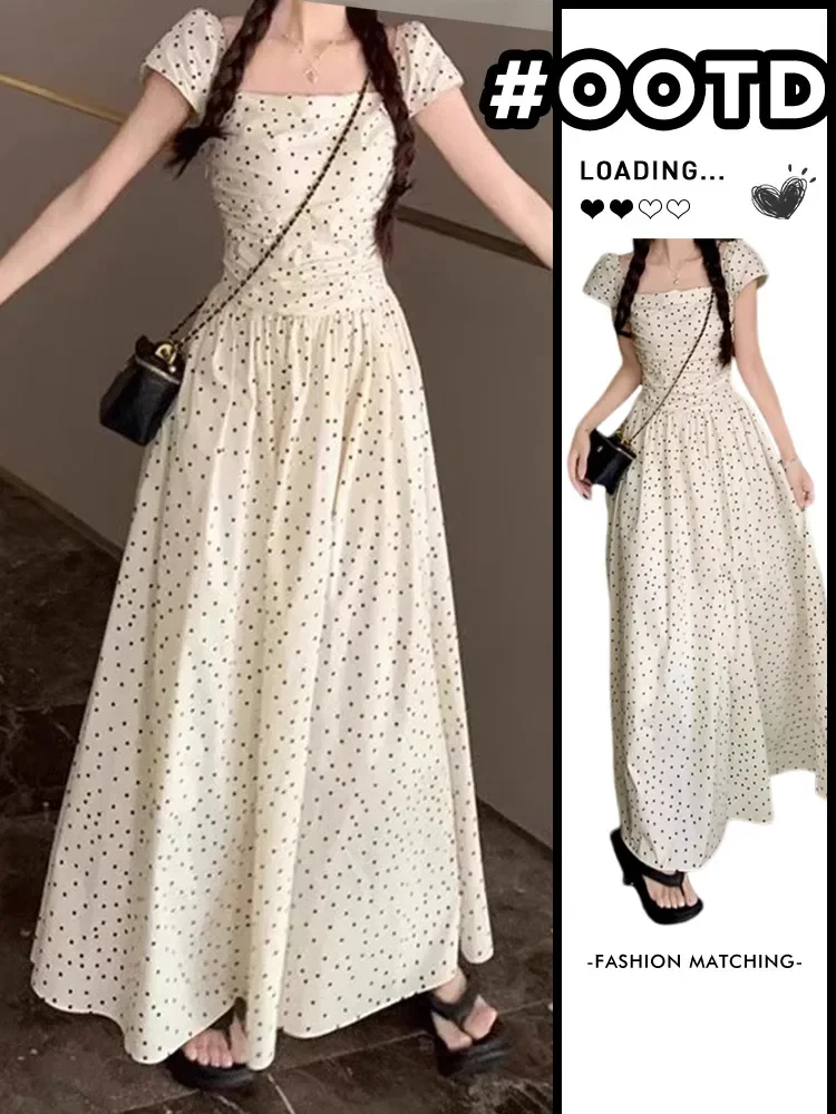 Платье Xiaofei с рукавами в горошек детское летнее платье 2024 новое длинное