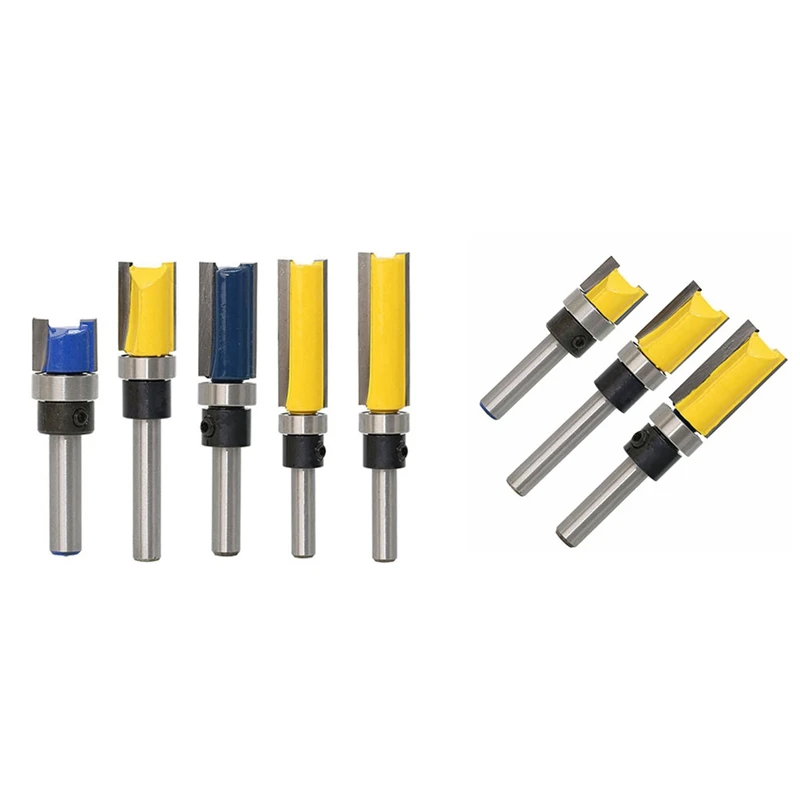 

1 Set Straight Flush Trim Router Bit Set With 1/4Inch Shank Bit Cutter & 3Pcs Flush Trim Router Bit Pattern Bit Top