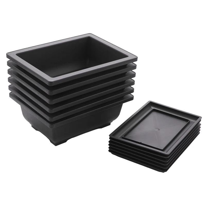 

6-Piece Bonsai Pots-Classic Deep Wet Tray with Built-in Mesh-for Plants, Flowers, Herbs, Plastic Square Pots Retail