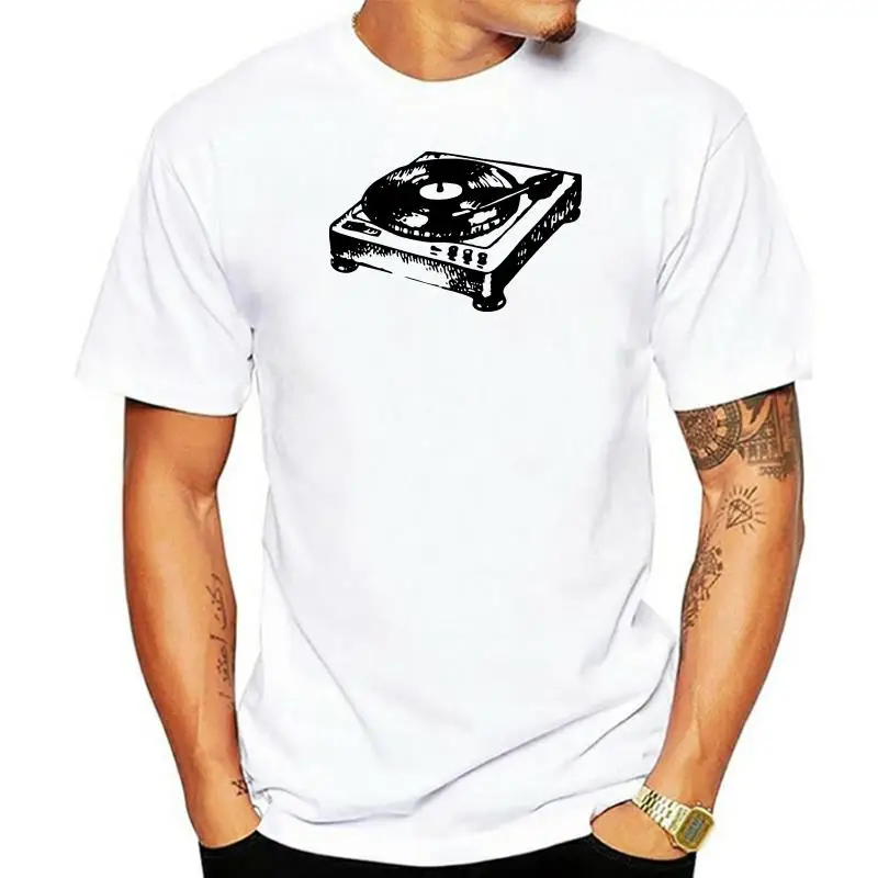 Fitted Dj Icon Vinyl Record Turntable Tshirt For Mens Natural Outfit Army Green Novelty Men T Shirts 2022 Hiphop Top