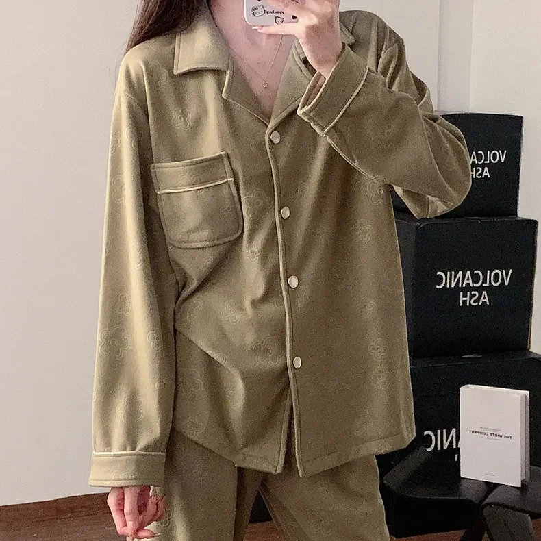 2024 Autumn Winter New Style Velvet Soft Fit Jacquard Sleepwear Women's Warm Home Clothes Wholesale Supplies Cozy Pajamas Set