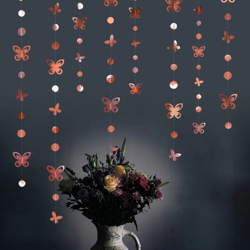

Iridescent Butterfly Garland Birthday Party Decor Hanging Rose Gold Streamer Baby Shower Christmas New Year Paper Banner 3m 10ft
