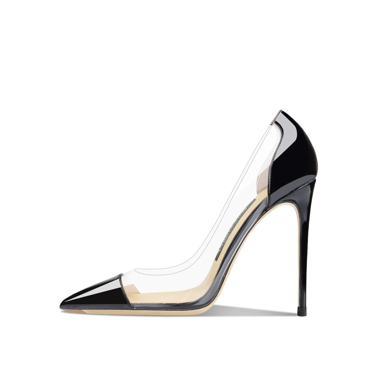 2023 Genuine Leather Black Shallow Cut Transparent High Heels New Summer Slim Pumps Versatile Temperament Sexy Women's Shoes10cm