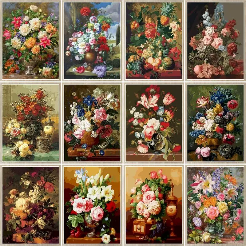 

CHENISTORY Coloring By Number Classical Flower Scenery Kits DIY Oil Painting By Number Drawing On Canvas HandPainted Home Decor