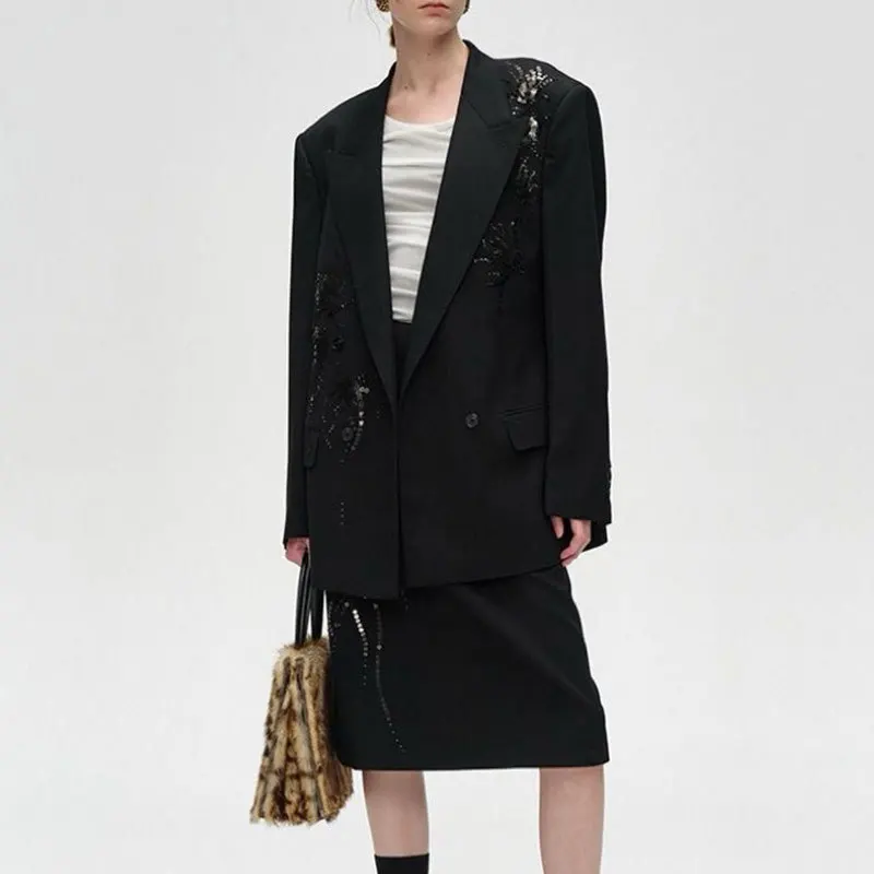 Модные черные прямые юбки с блестками классическая осенняя новая юбка высокой