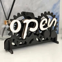 wooden tenon open closed gear sign reversible gear business closing sign shop plaques billboard home decor ornaments