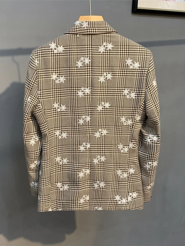 

Модный мужской осенний деловой Повседневный блейзер с вышивкой, однобортный приталенный клетчатый Свадебный костюм, пальто, винтажные Рабочие куртки