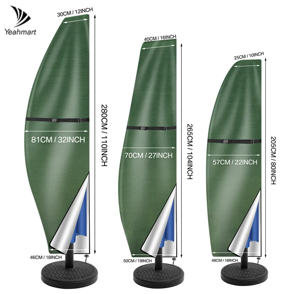 

205/265/280CM Banana Patio Umbrella Cover Water Resistant Curved Cantilever Offset Umbrella Parasol Cover with Zipper and Rod