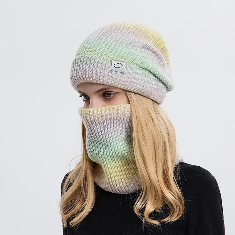 Женский набор из двух шарфов плюшевая вязаная шапка градиентного цвета теплые