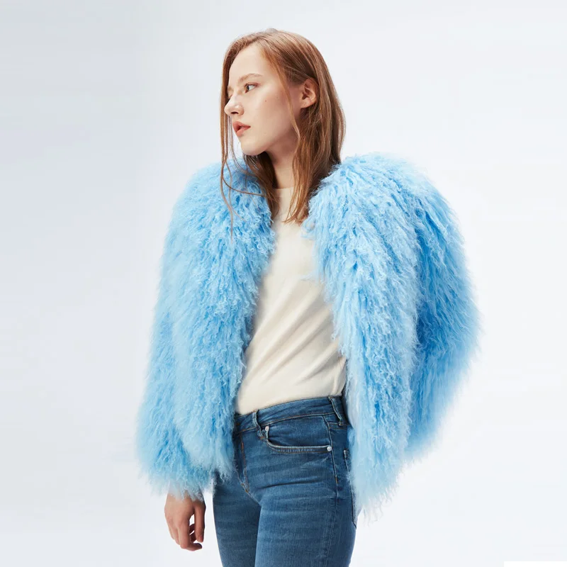 Women Real Lamb Fur Mongolia Sheep Fur Coat Patchwork Fur Jacket Fashion S Parkas Female Whole Skin Jacket 50cm Midwaist Length