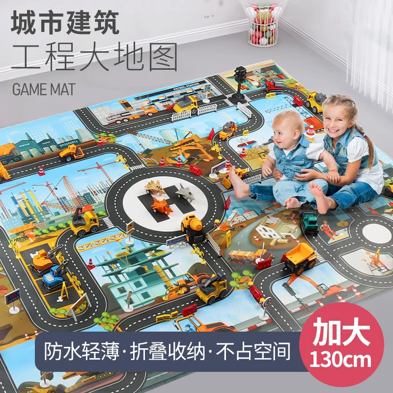 

Free Children's toy game mat 130*100 city construction site engineering traffic parking scene floor mat P221