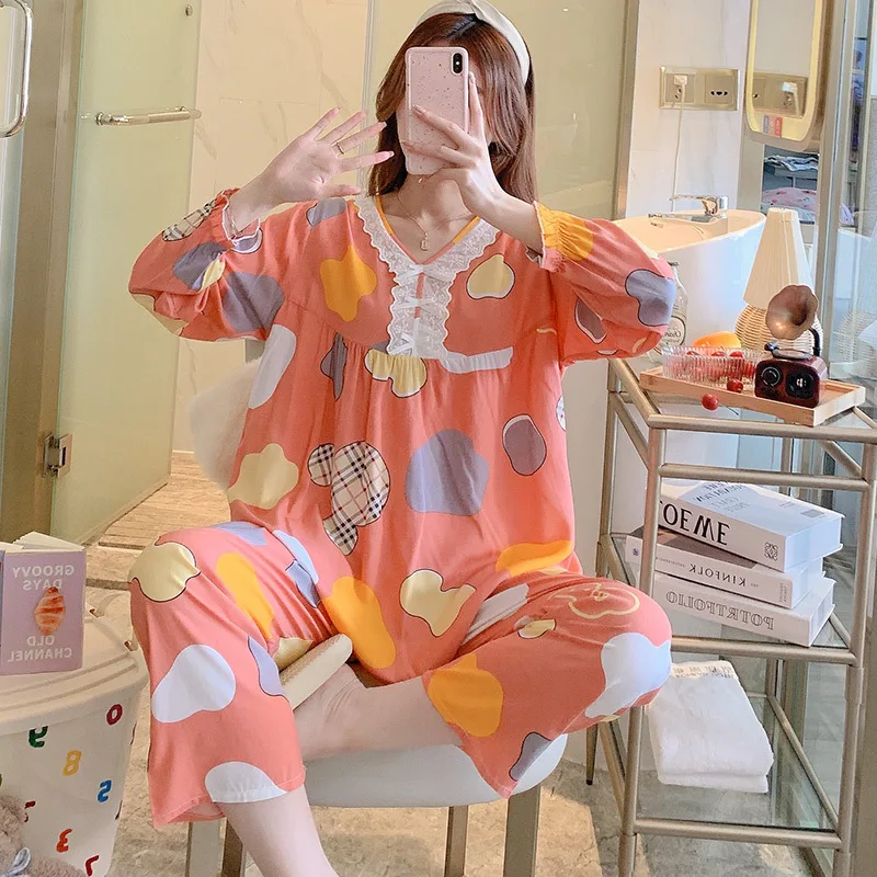 New School Student Pajamas White Lace Long Sleeve Sexy Sleepwear Women's Lounge Nightdress Pijama Set