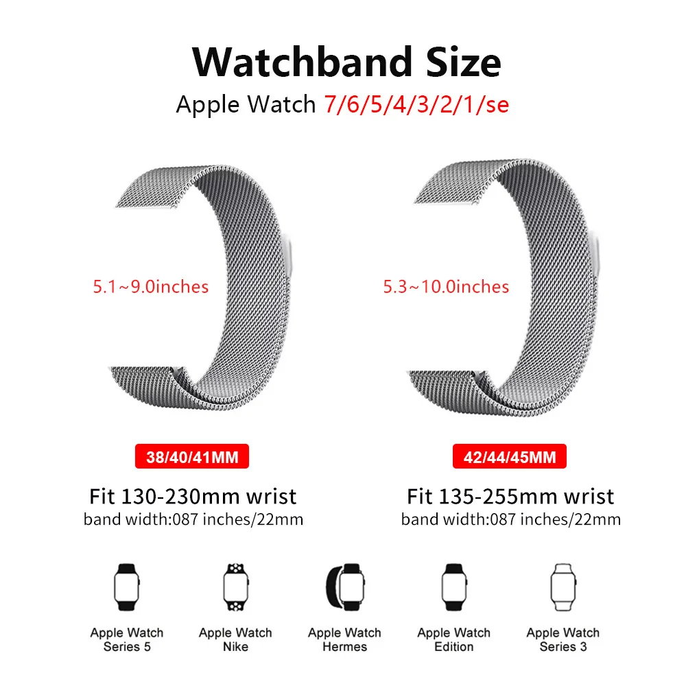 Milanese Loop For Apple Watch Band 49mm 44mm 45mm 40mm 41mm 42mm 38mm 38 mm correa bracelet iWatch series 7 se 3 5 6 8 Ultra